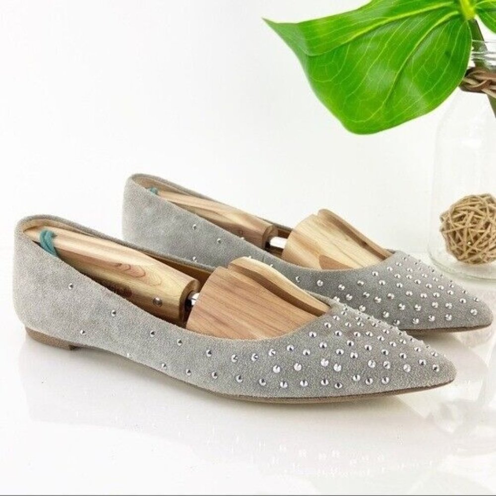 J Crew Women's Ballet Flat Size 8.5 Pointed Suede Light Gray Silver Beads Comfy - Picture 2 of 12